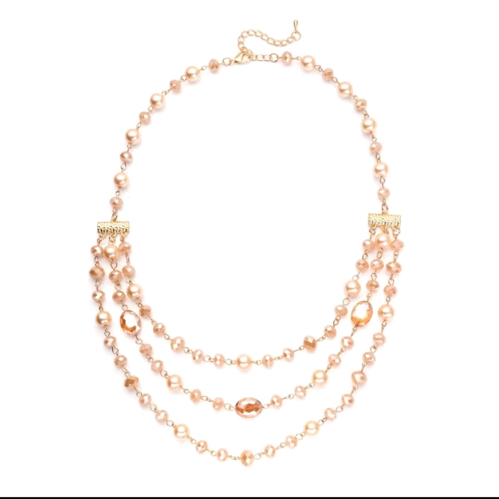 Simulated Champagne Pearl and Champagne Glass Layered Necklace 21.5-23.5 Inches